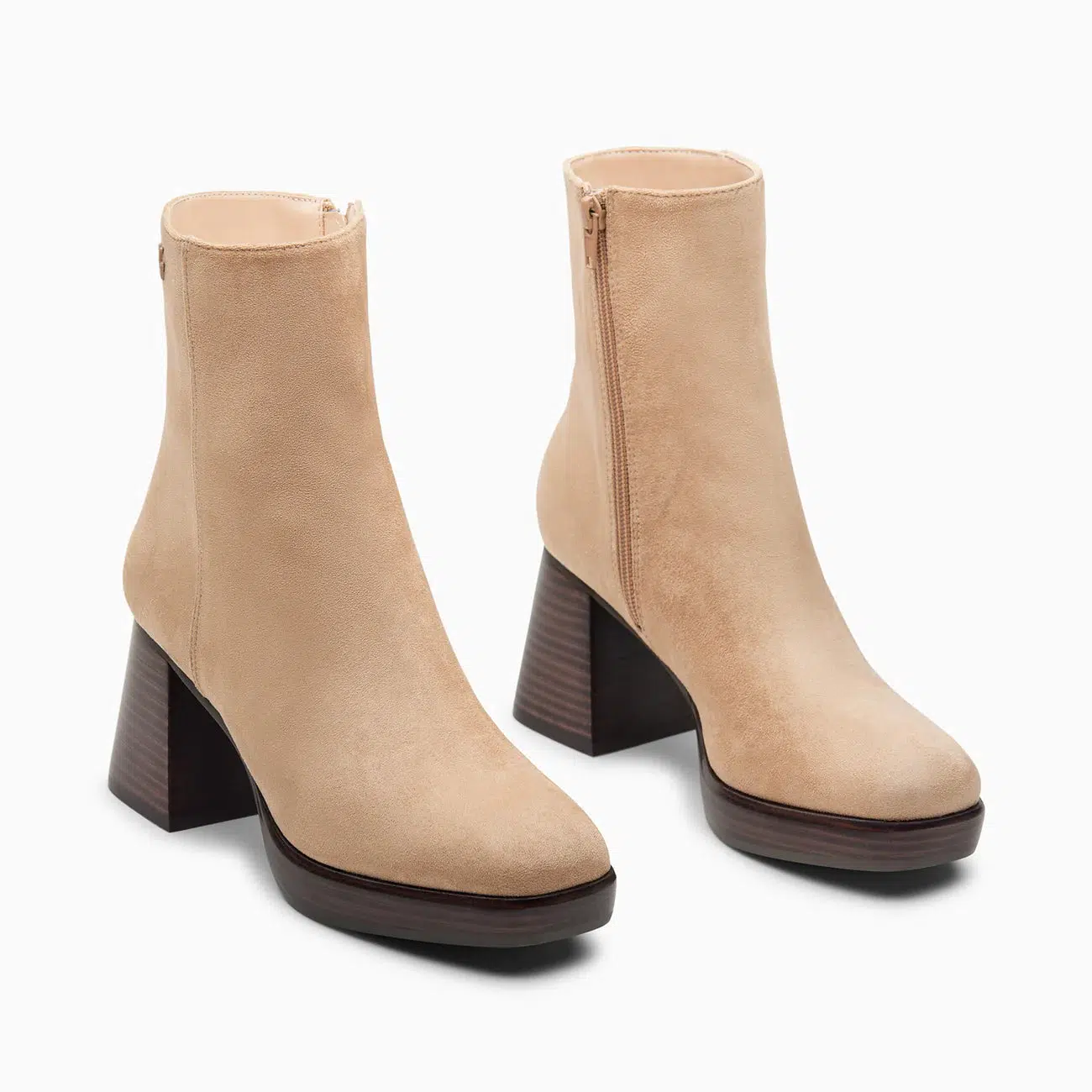 Bottines Marina beiges à plateforme et talon bois - Image 3