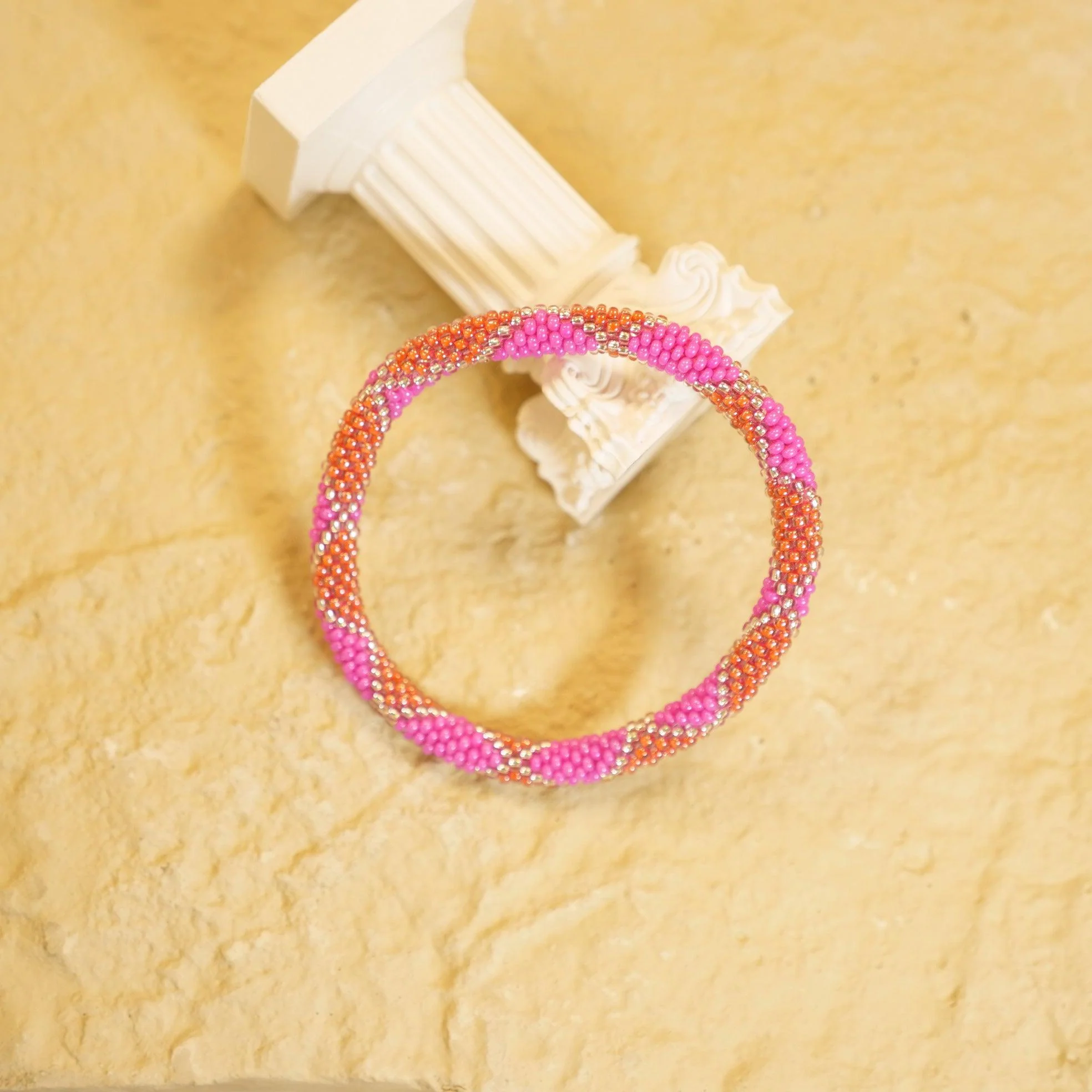 Bracelet Roll-On Népalais I Rose, or & orange