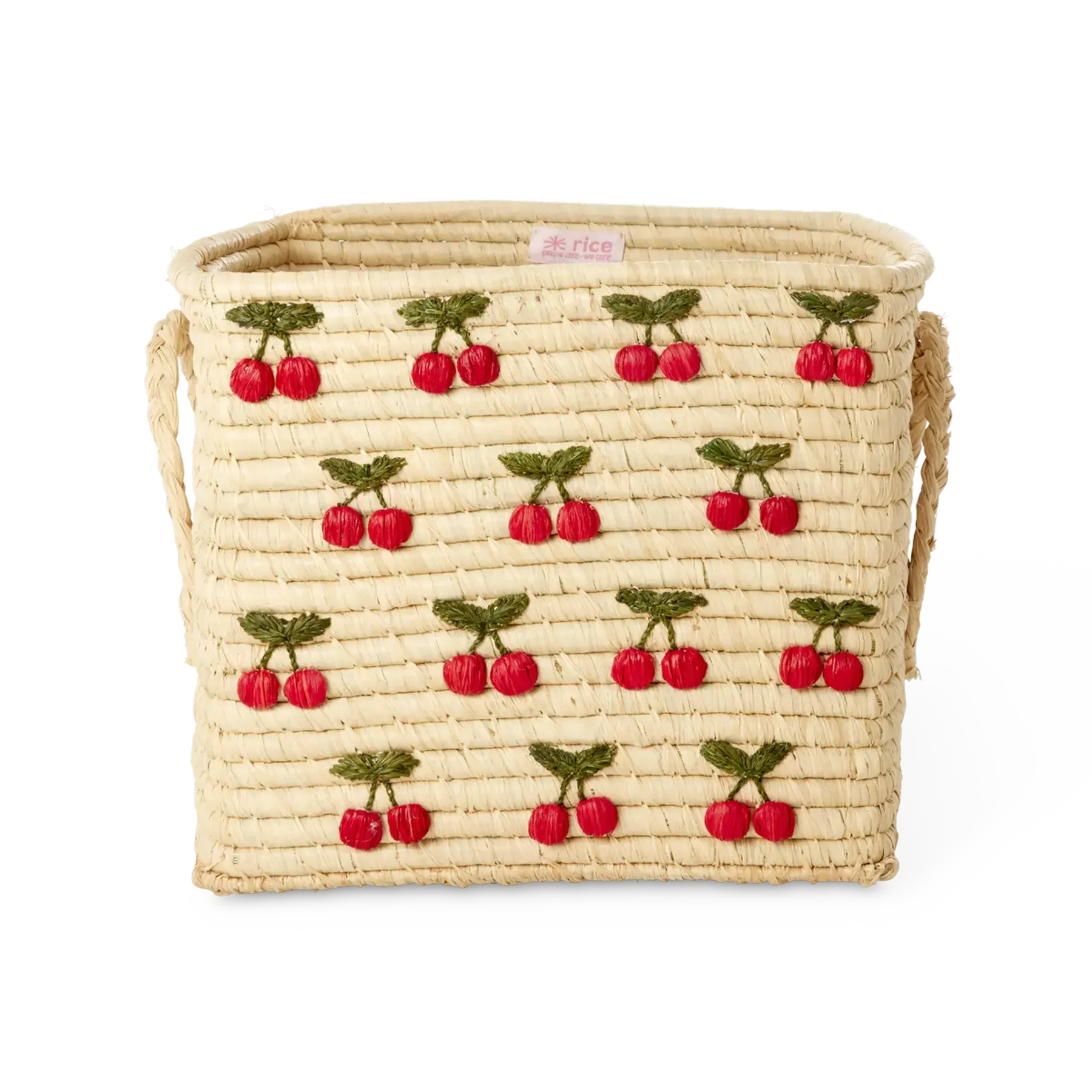 Carré Raphia Panier - Naturel - Small Cherries All Over Design