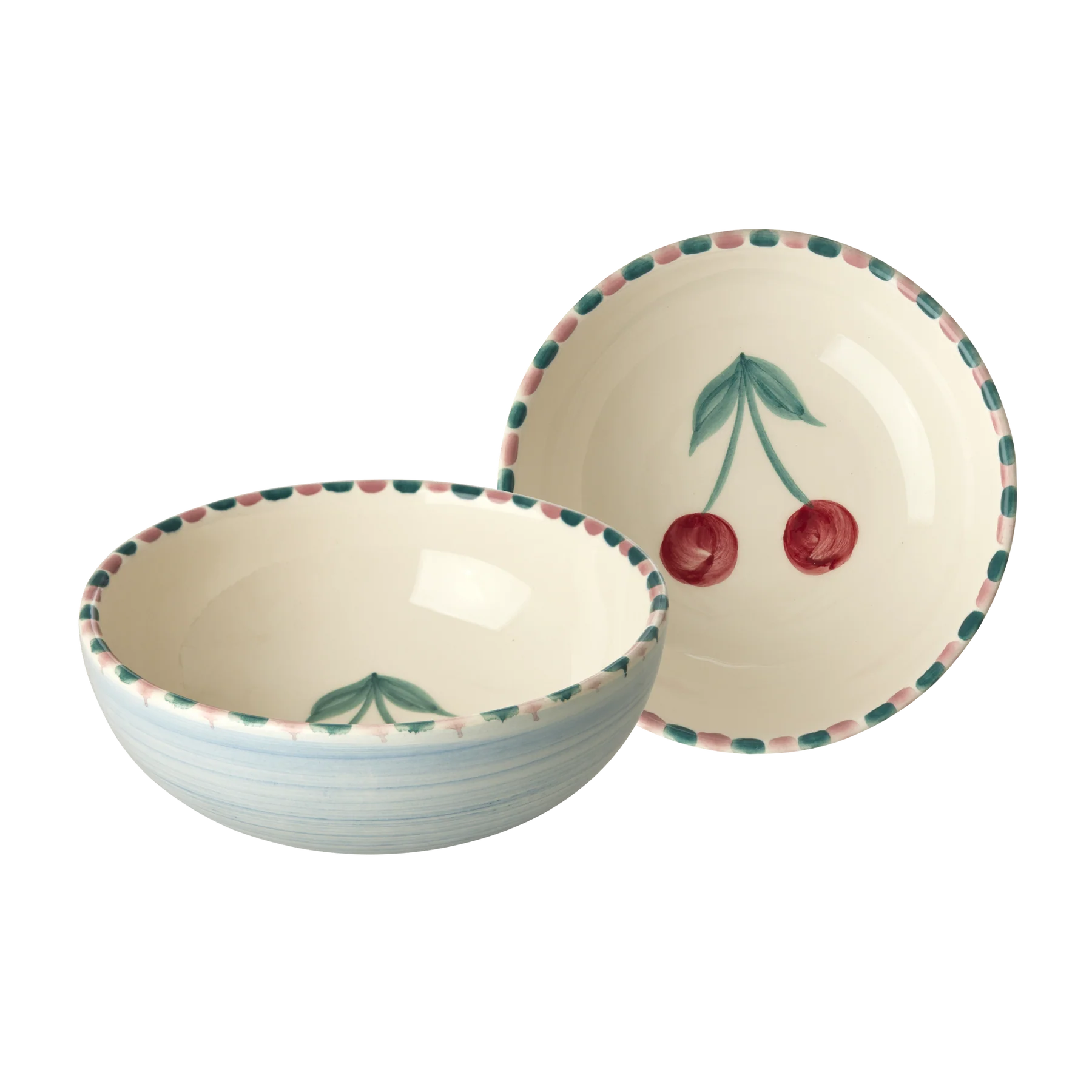Ceramic Bowl with Hand-painted Cherry - Blue