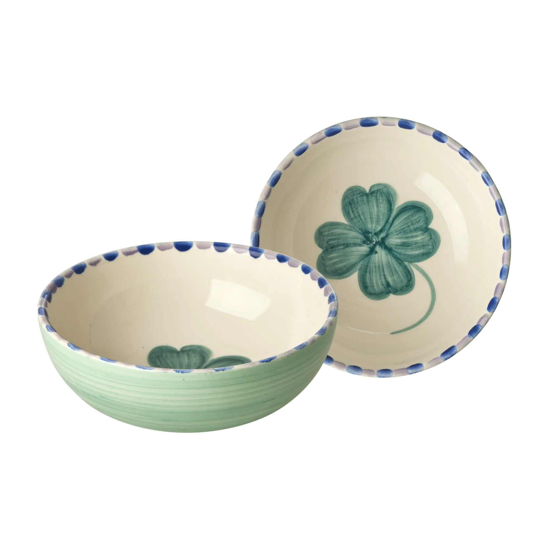 Ceramic Bowl with Hand-painted Good Luck Clover - Soft Green