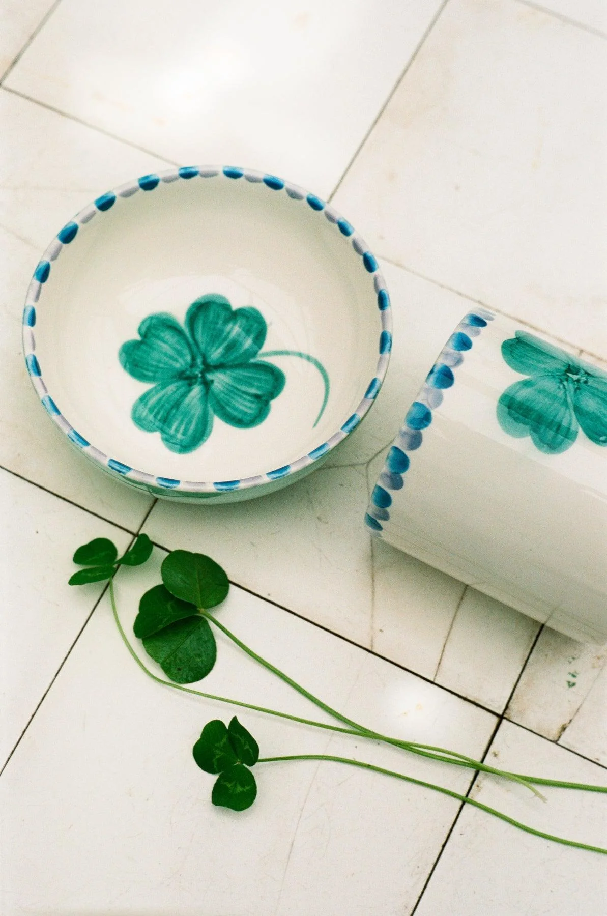 Ceramic Bowl with Hand-painted Good Luck Clover - Soft Green - Image 2