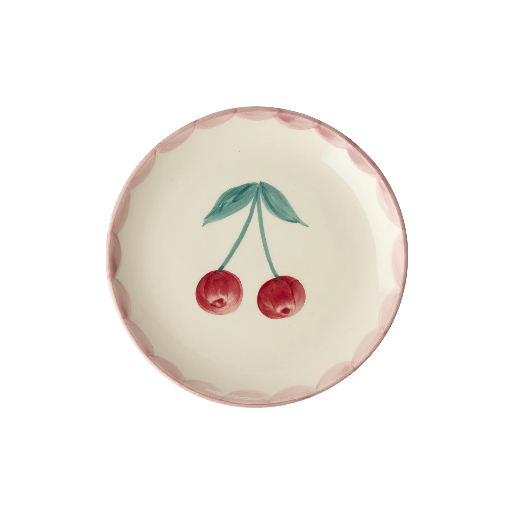 Ceramic Cake Plate with Hand-painted Cherry