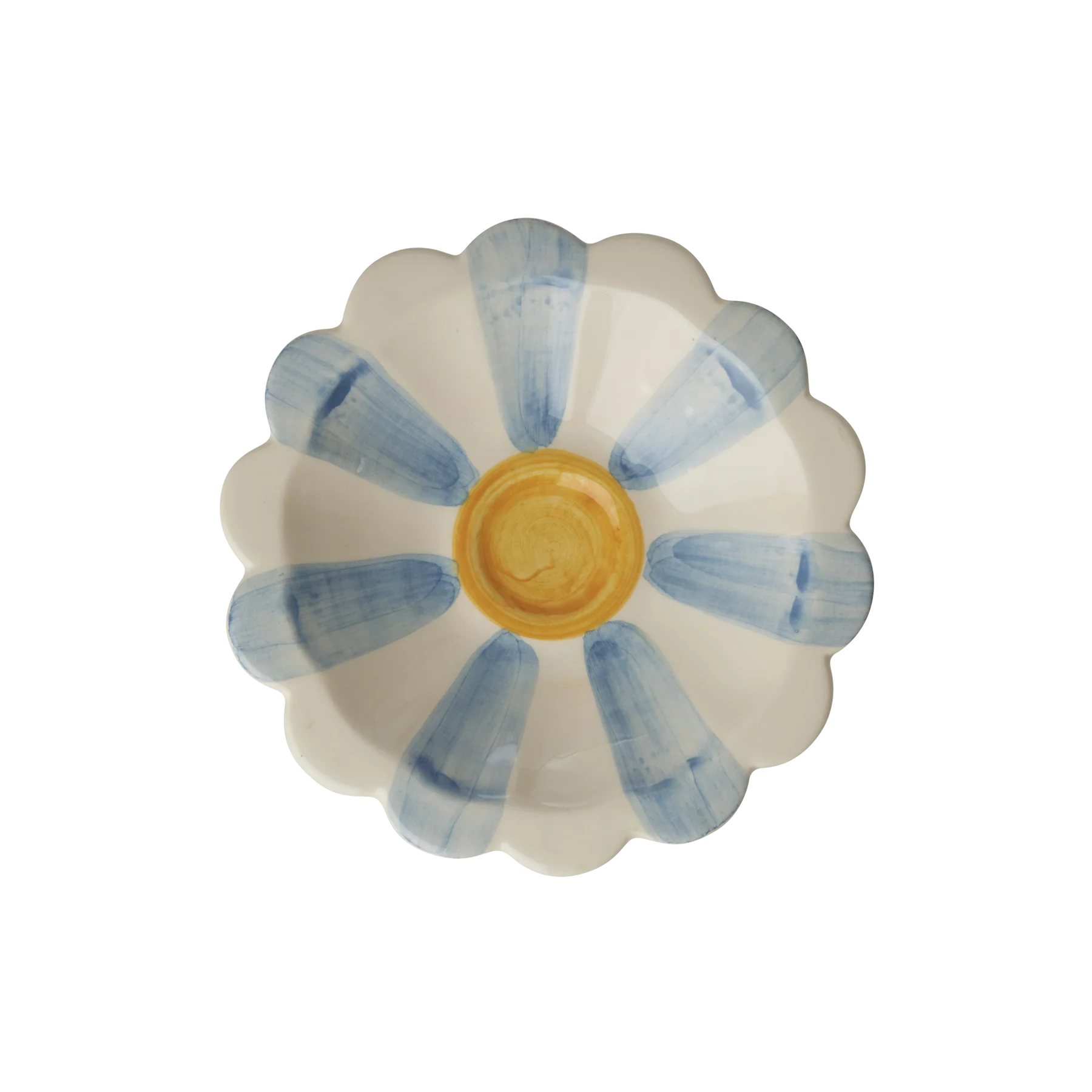Ceramic Flower Dipping Bowl with Hand-painted Stripes - Blue