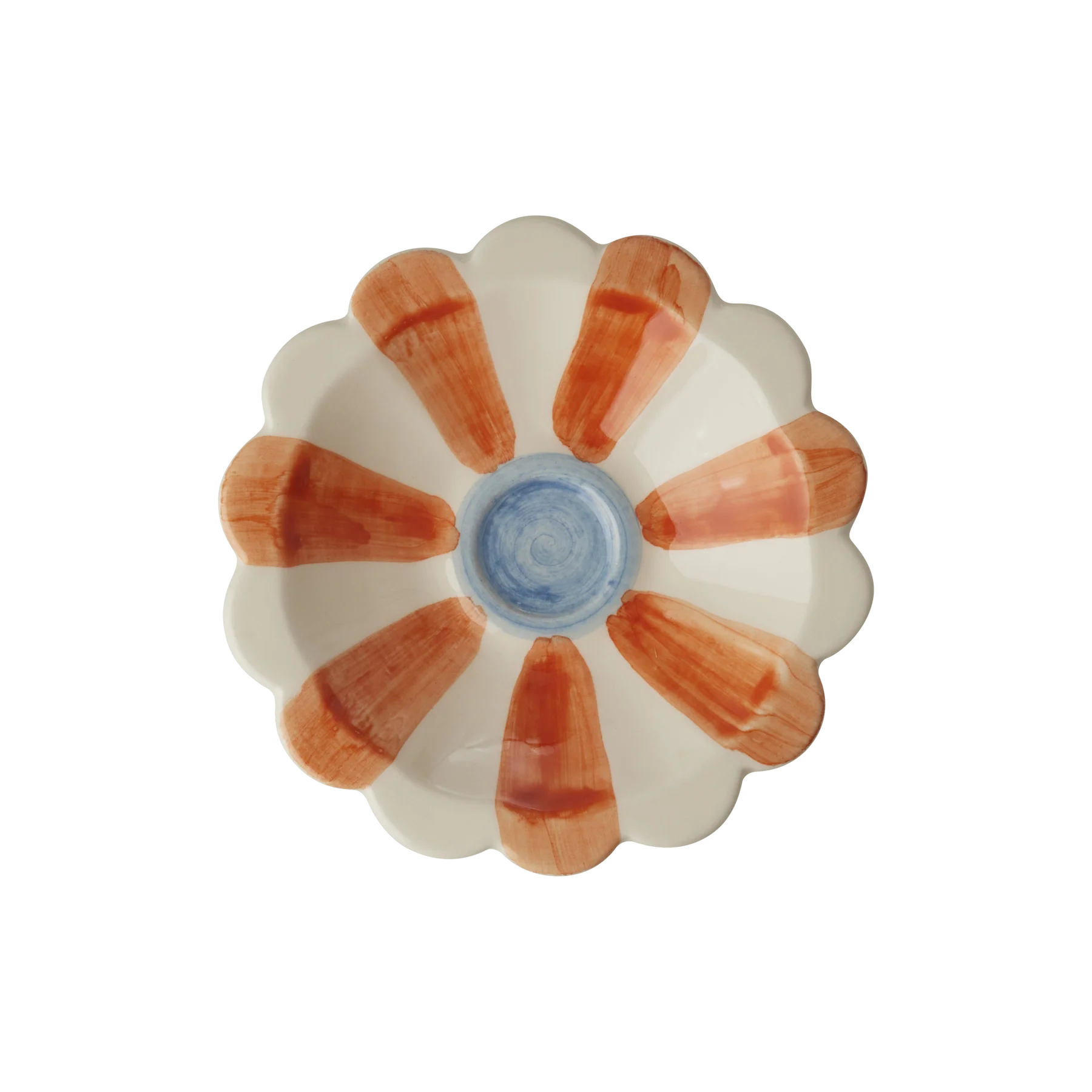 Ceramic Flower Dipping Bowl with Hand-painted Stripes - Orange