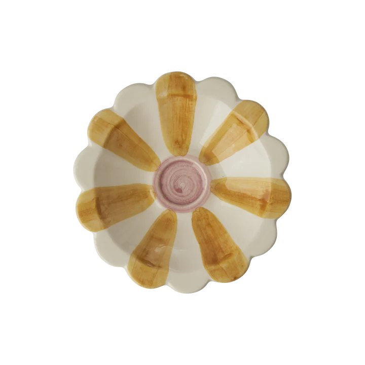 Ceramic Flower Dipping Bowl with Hand-painted Stripes - Yellow