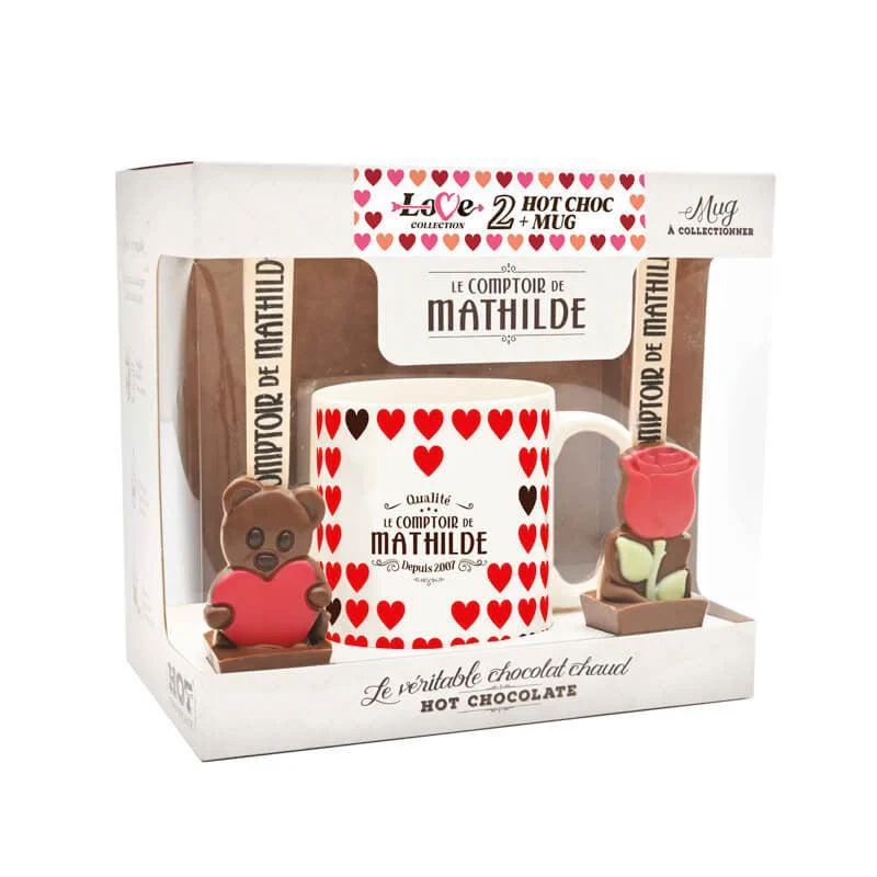 Coffret 2 Hot Chocolate Sujets Assortis + Mug Love 2X30G