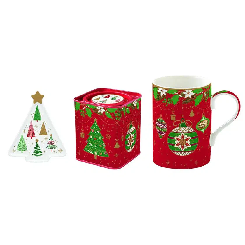 Coffret Mug avec porte sachet de thé en porcelaine "Jingle Bells"