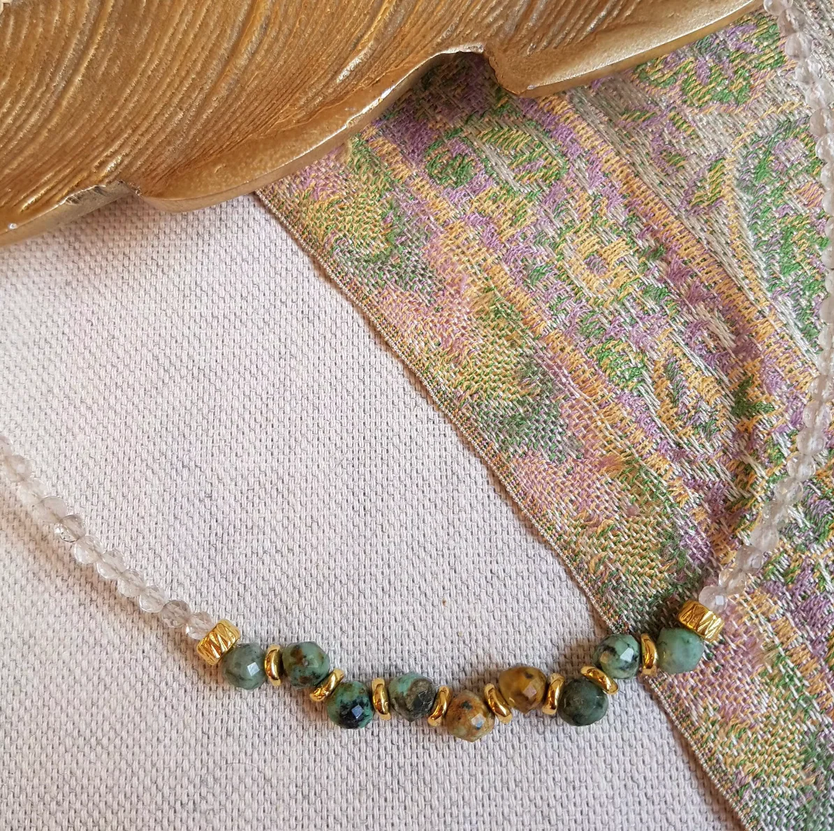 Collier turquoise, pierre de lune - Nari