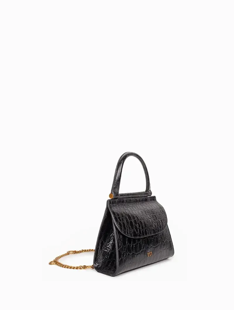 Dany - Croc noir rond - Cuir imprimé croco