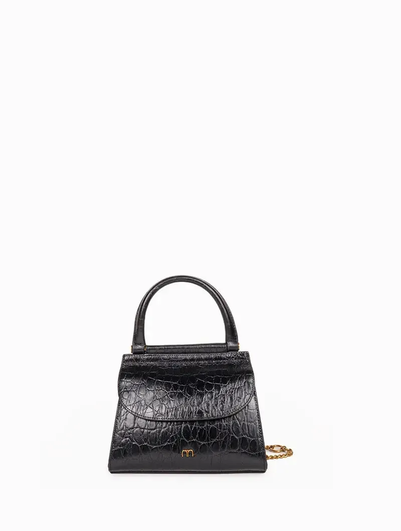 Dany - Croc noir rond - Cuir imprimé croco - Image 2