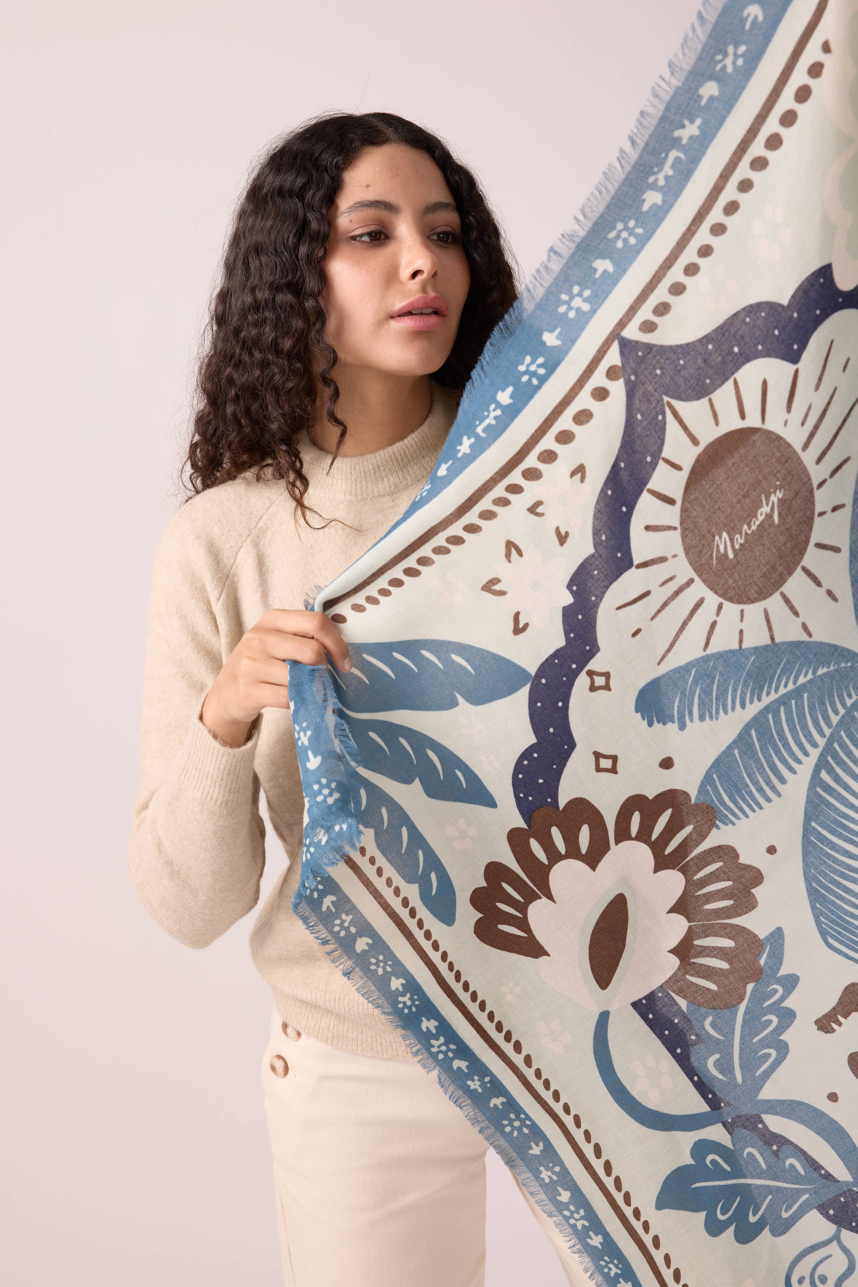 FOULARD LAINE TIGER IN THE PALMERAIE BLEU ORAGE - Image 5
