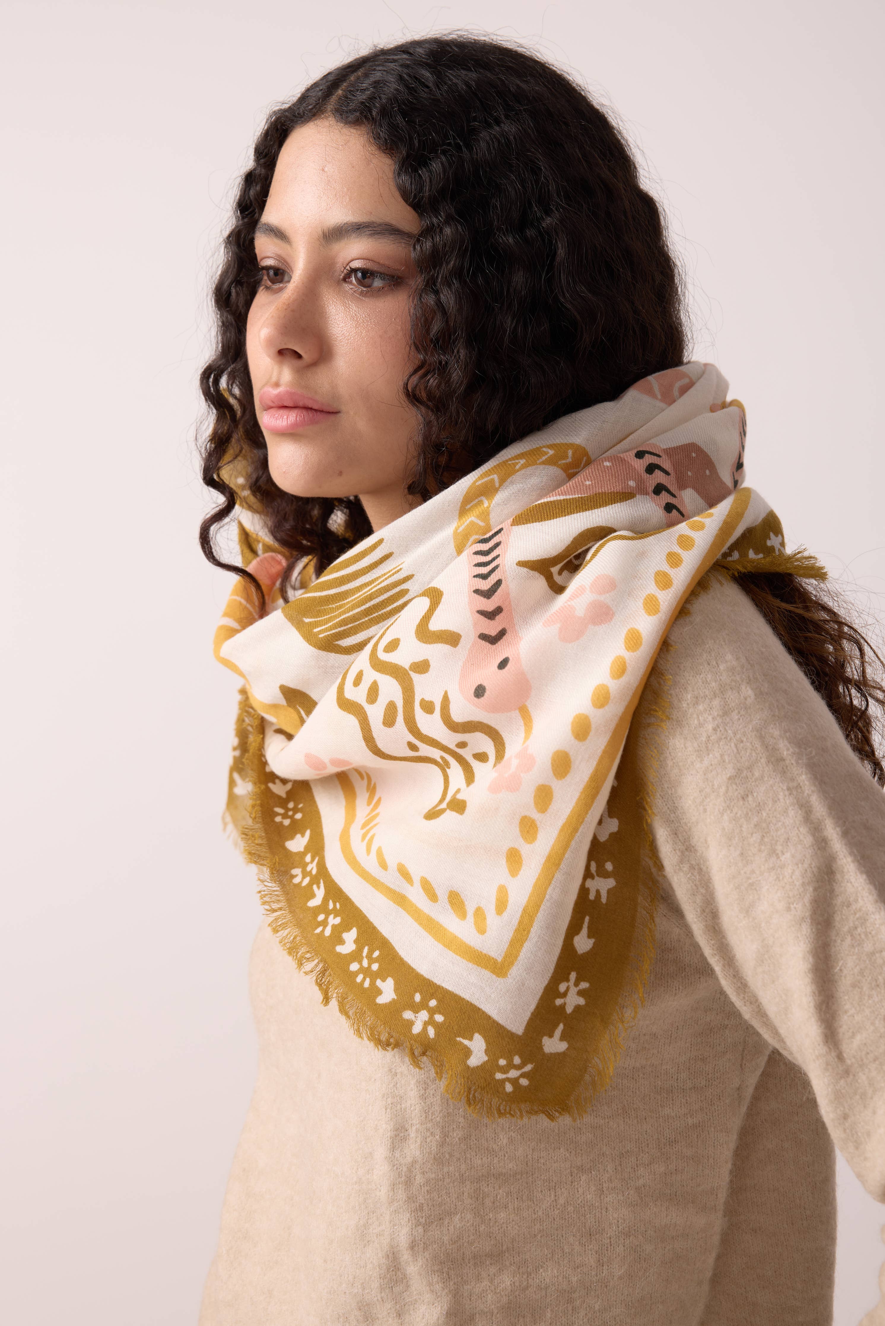 FOULARD LAINE TIGER IN THE PALMERAIE BRONZE