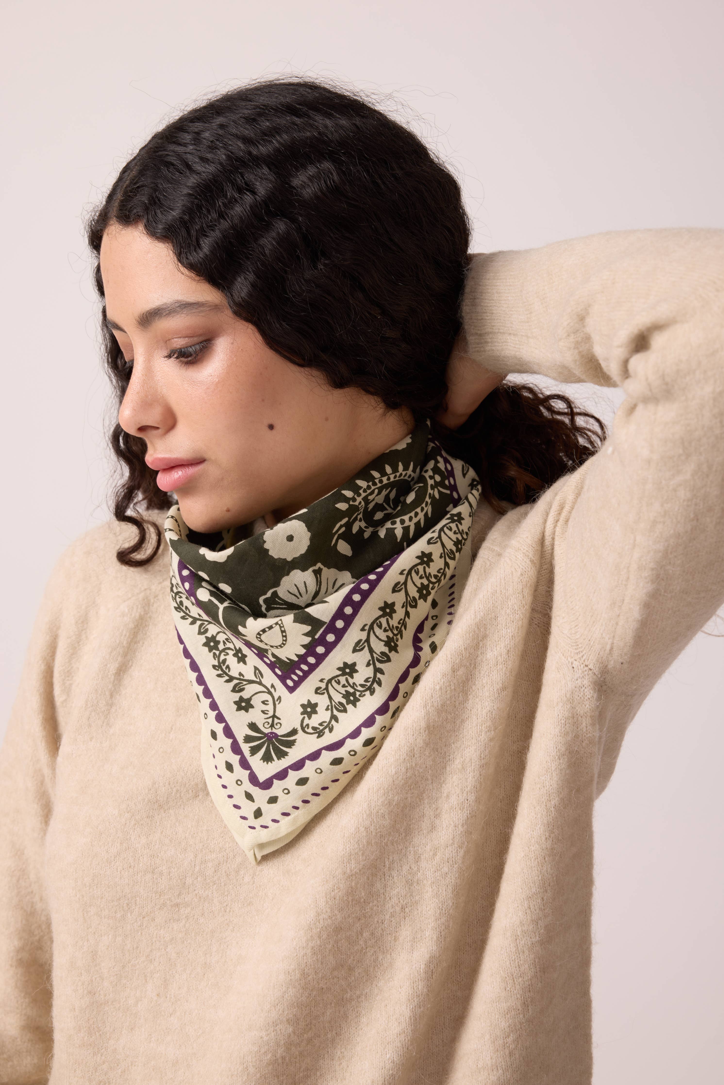 FOULARD TWILL DE COTON KAKI SMALL INDIENNES - Image 2