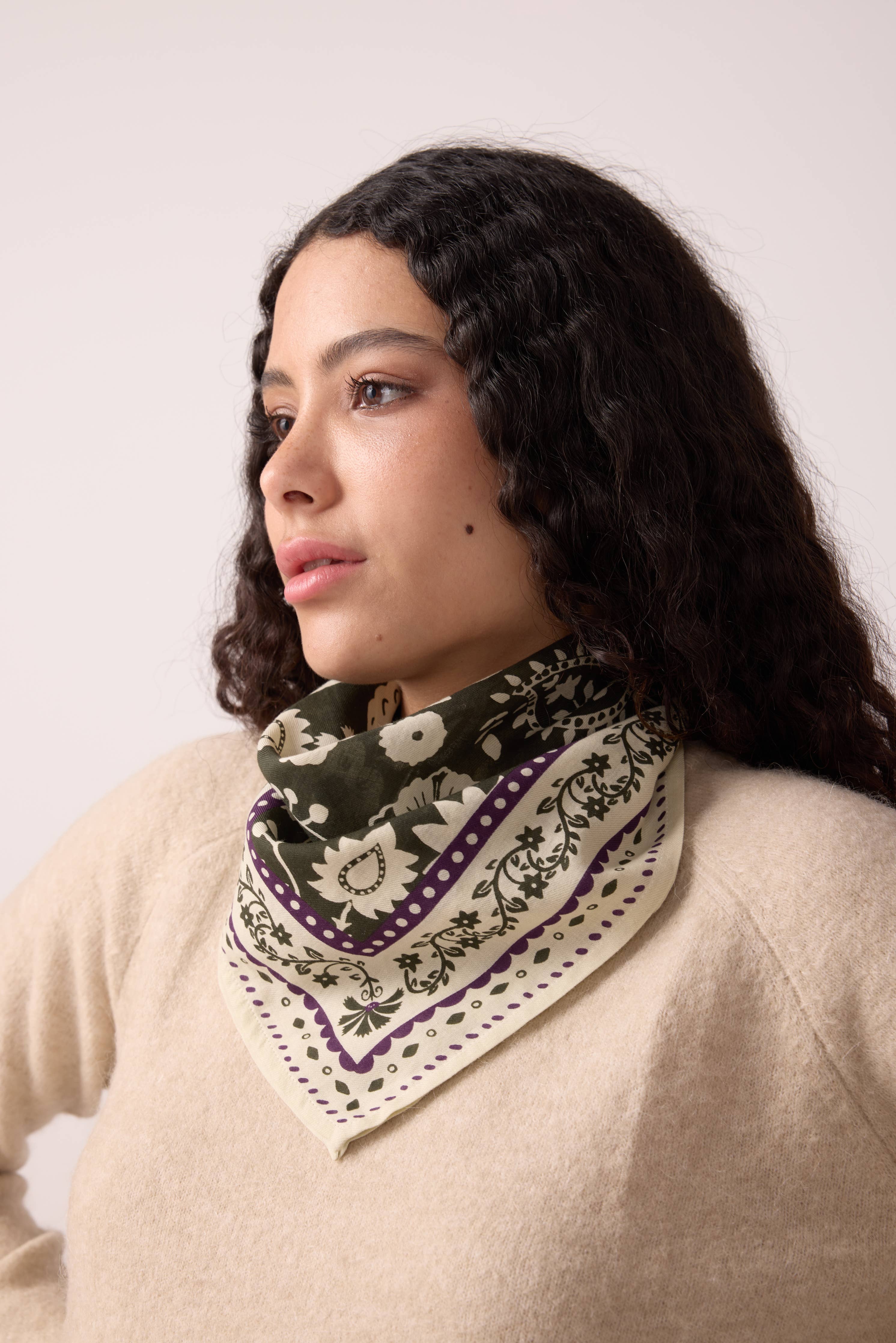 FOULARD TWILL DE COTON KAKI SMALL INDIENNES - Image 3