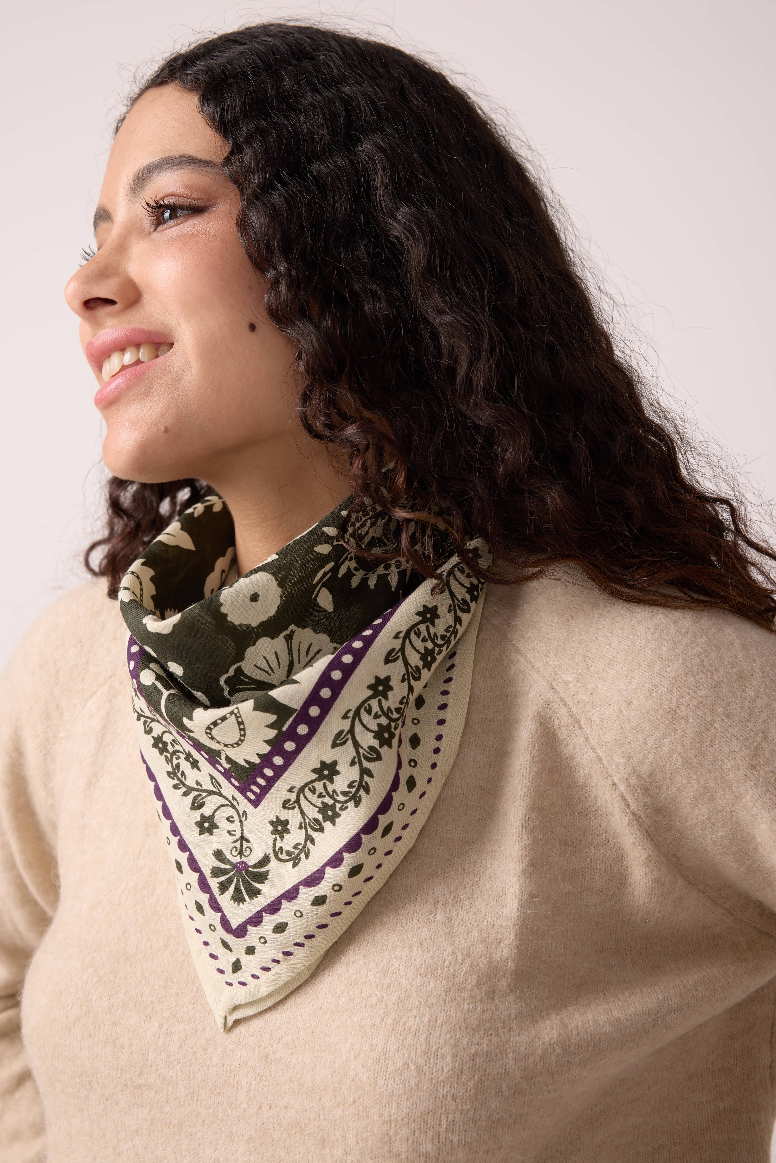 FOULARD TWILL DE COTON KAKI SMALL INDIENNES - Image 4