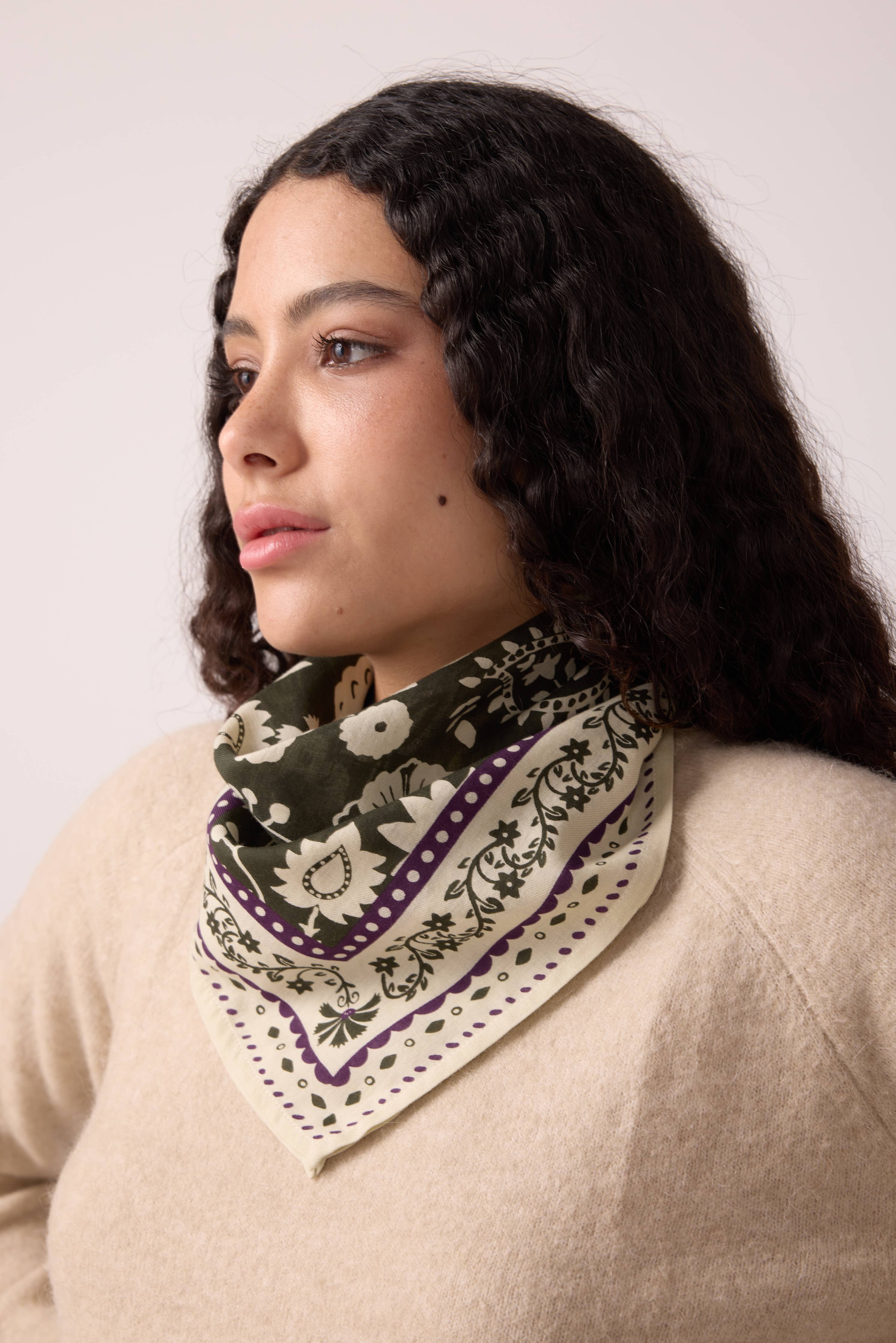 FOULARD TWILL DE COTON KAKI SMALL INDIENNES - Image 5