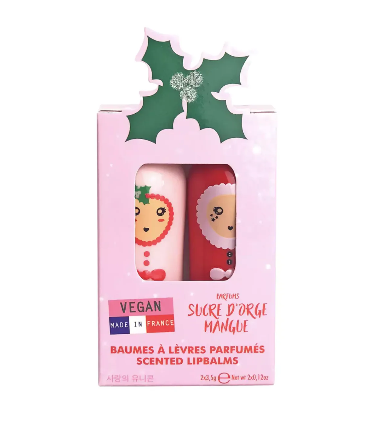 2 baumes à lèvres - duo Houx Noël - sucre d'orge + mangue