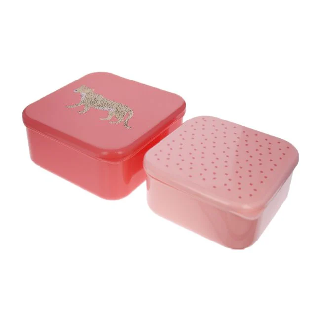 Lot de 2 boîtes à goûter rose Léopard