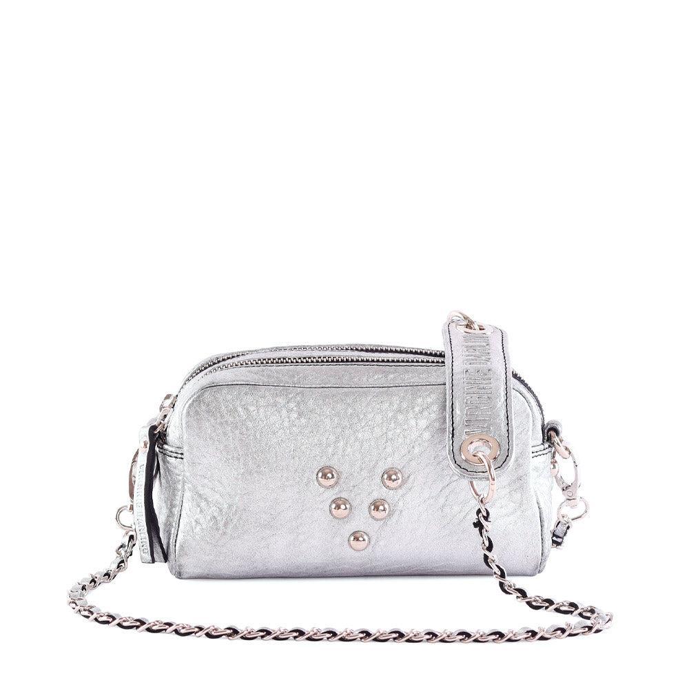 MAKE-ME-UP SMALL - Bandoulière Chaîne et Cuir I Bubble argent