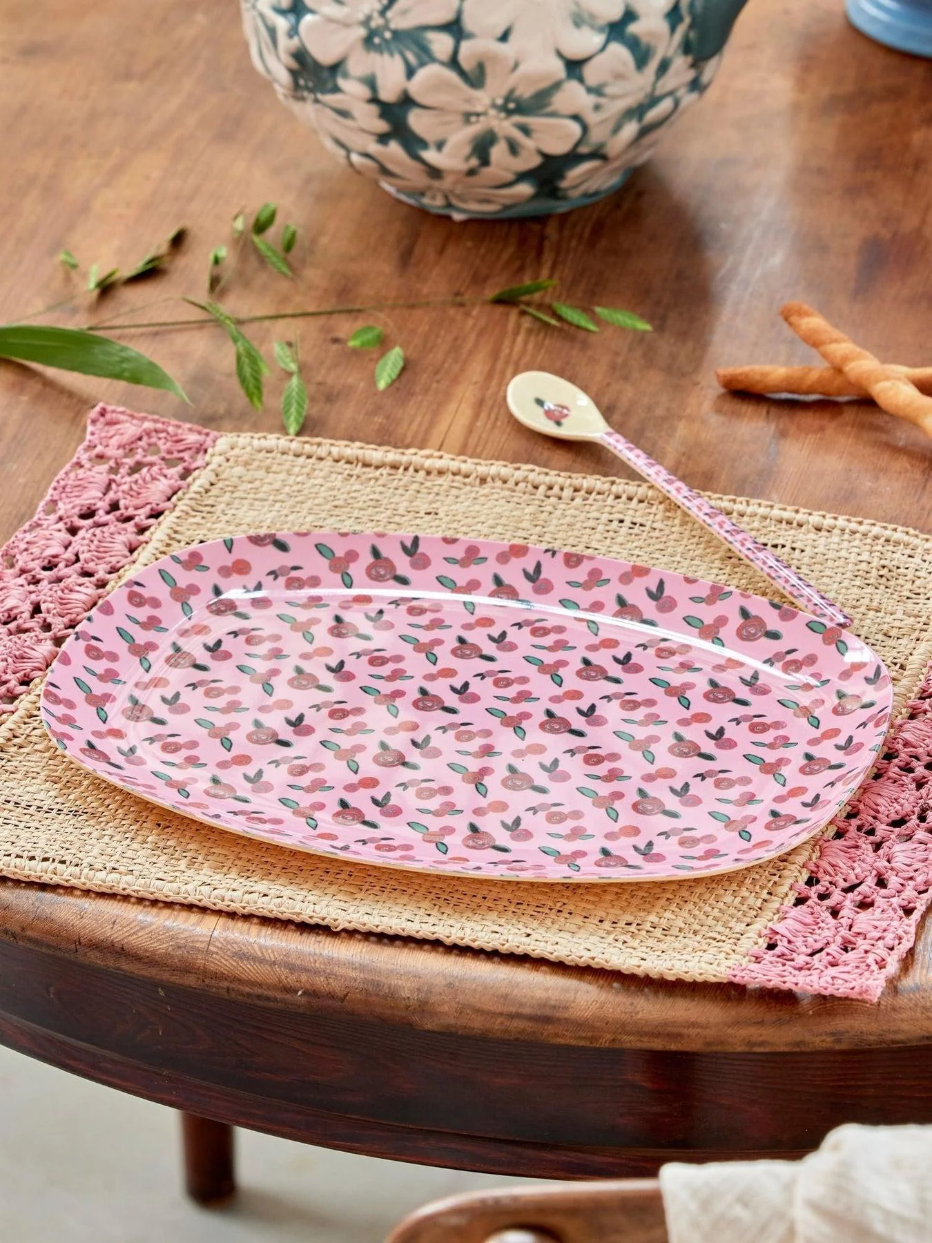 Melamine Rectangular Plate with A Rose is a Rose Print