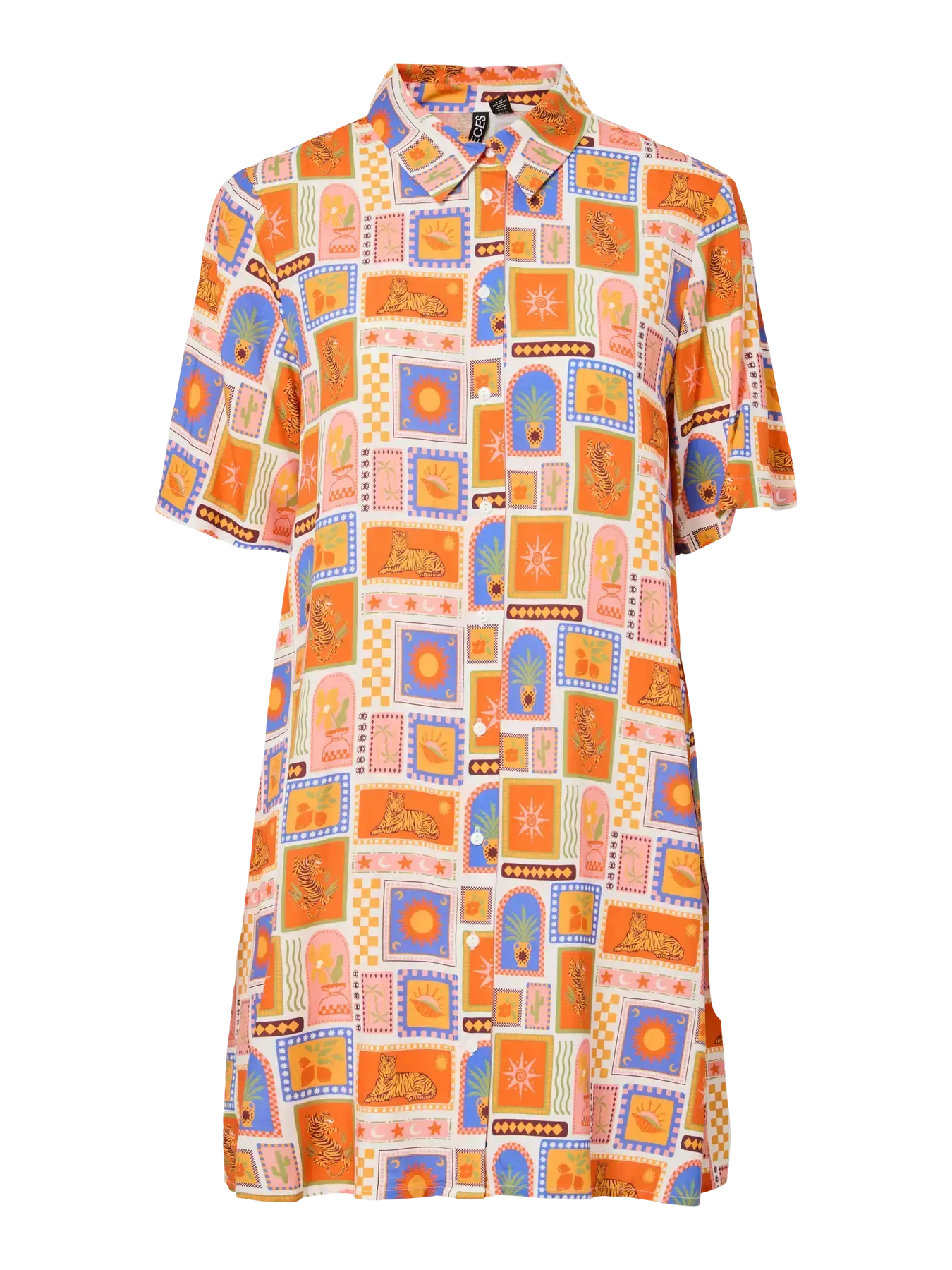 PCSAYLOR SS SHIRT WVN DRESS FC I Cloud Dancer_Multi color tile prin