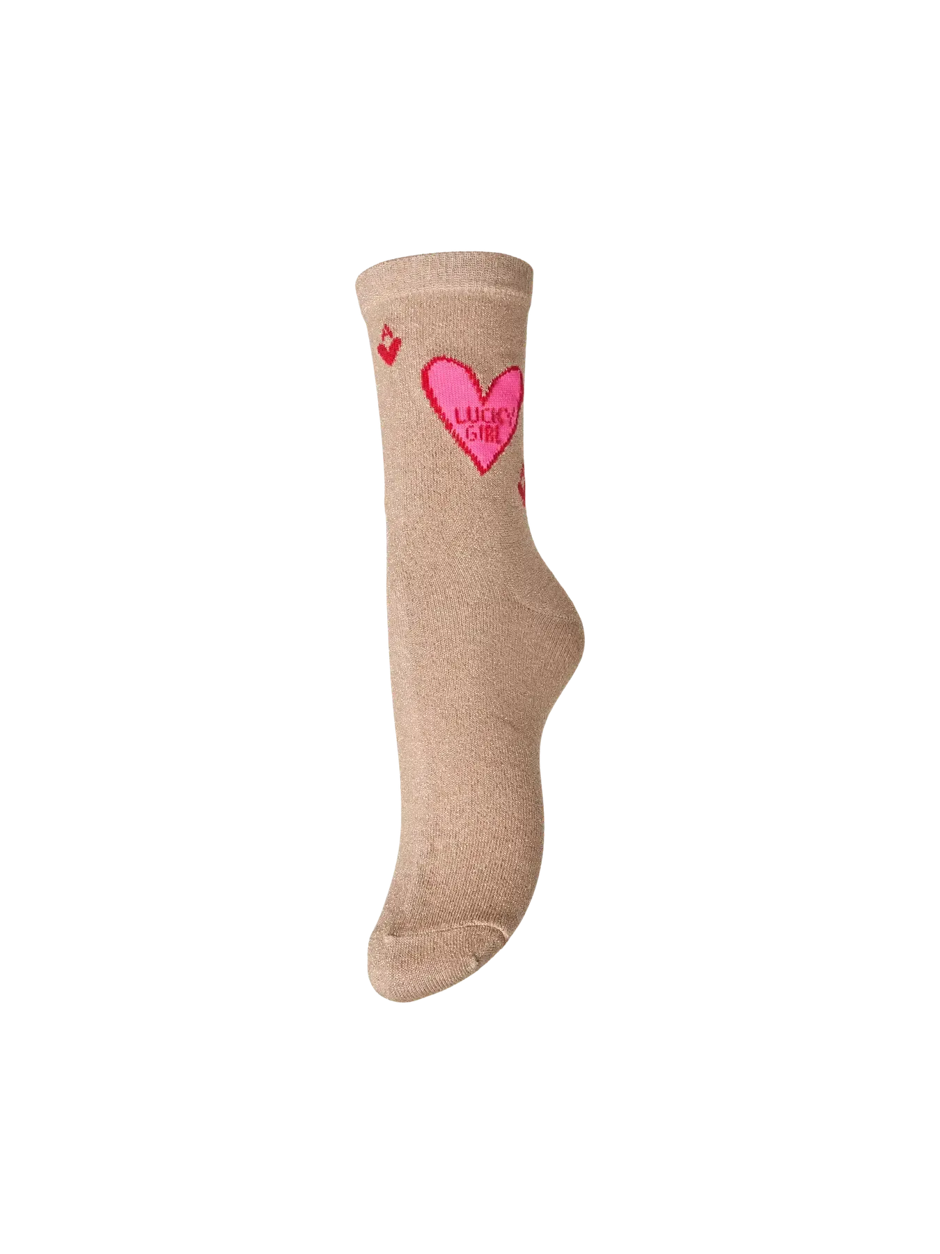 PCSEBBY GLITTER EMB SOCK FC I Natural DTM lurex - Heart EMB