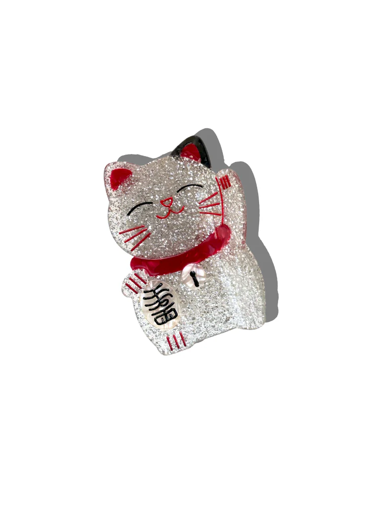Pince à cheveux Lucky Cat Claw peinte à la main | Écologique: Blanc - Image 5