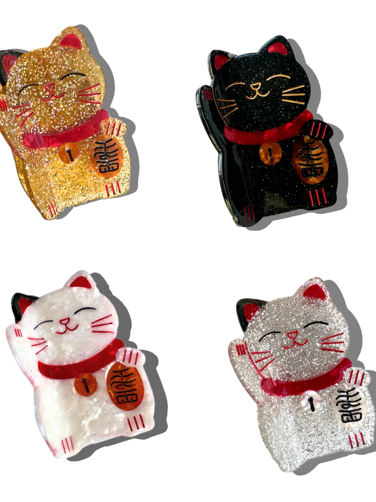 Pince à cheveux Lucky Cat Claw peinte à la main | Écologique: Noir - Image 2