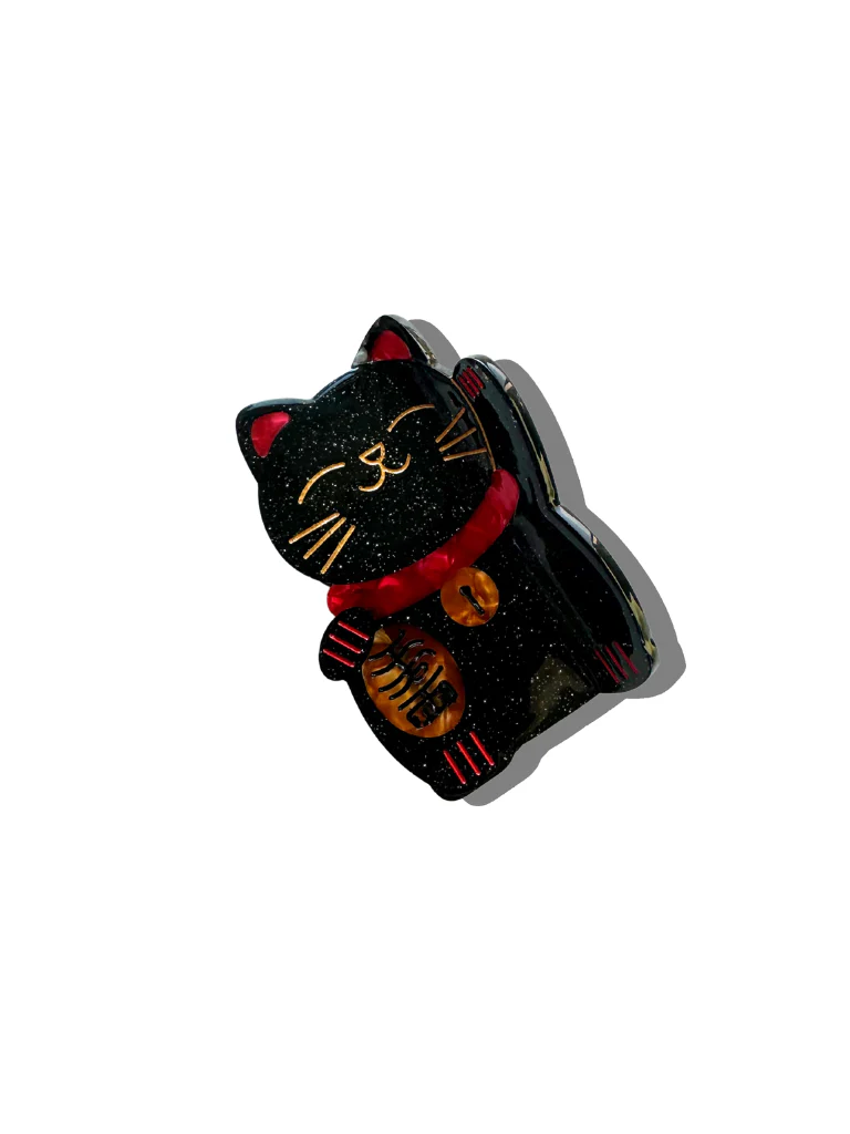 Pince à cheveux Lucky Cat Claw peinte à la main | Écologique: Or - Image 6