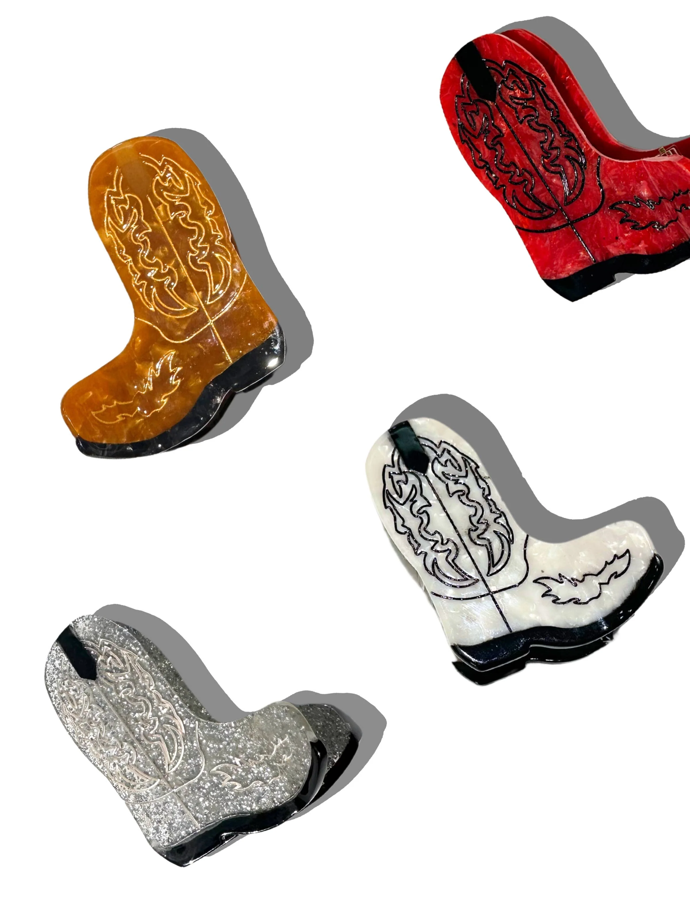 Pince à cheveux Western Cowboy Boot Claw peinte à la main | Eco: Marron - Image 2