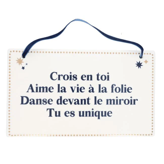 Plaque à accrocher message bleu et doré