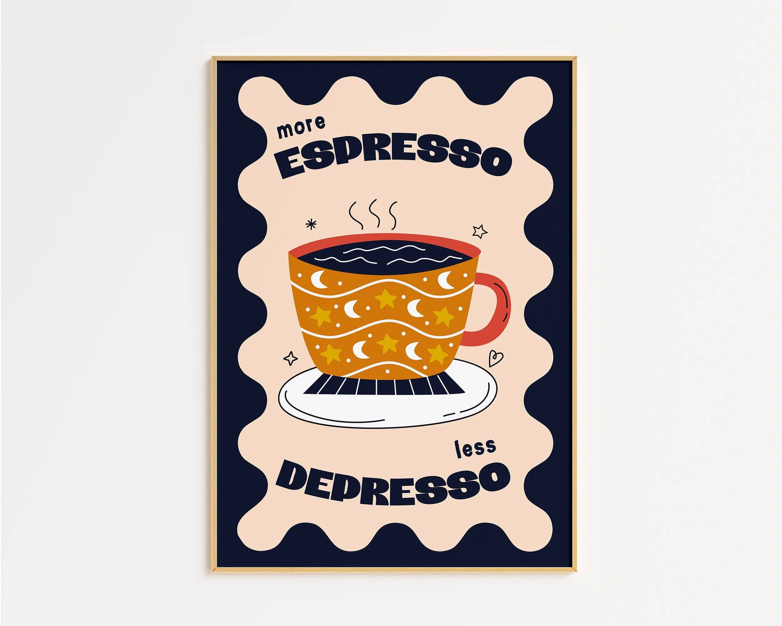 Plus d'Espresso Moins de Depresso Impression: Violet / Cadre en chêne / A2 - Image 4
