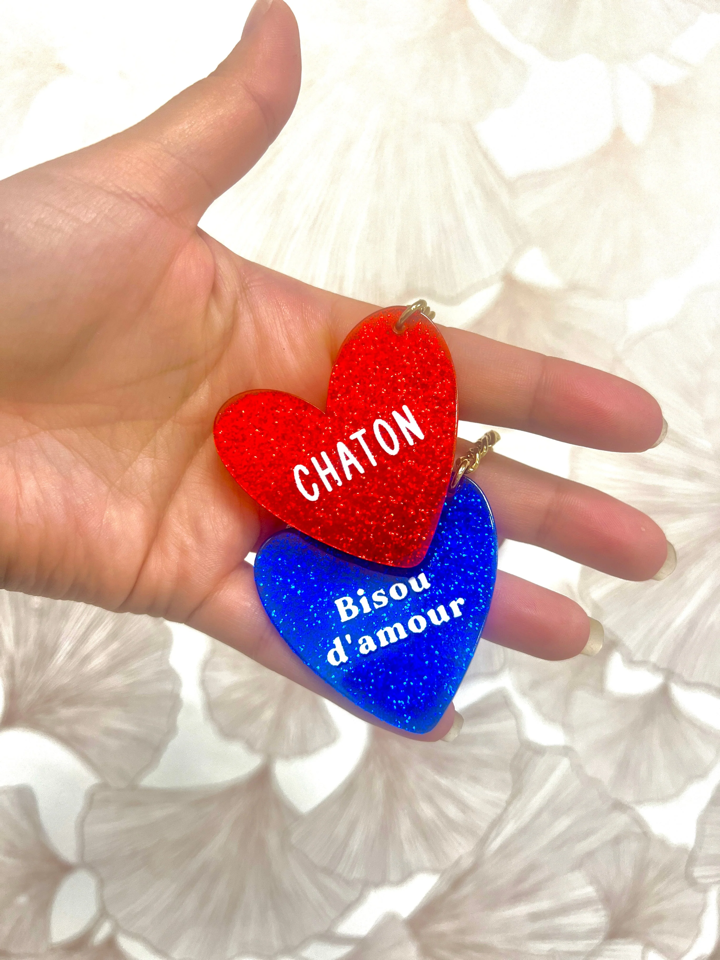 Porte clé coeur I Bisou d'amour bleu