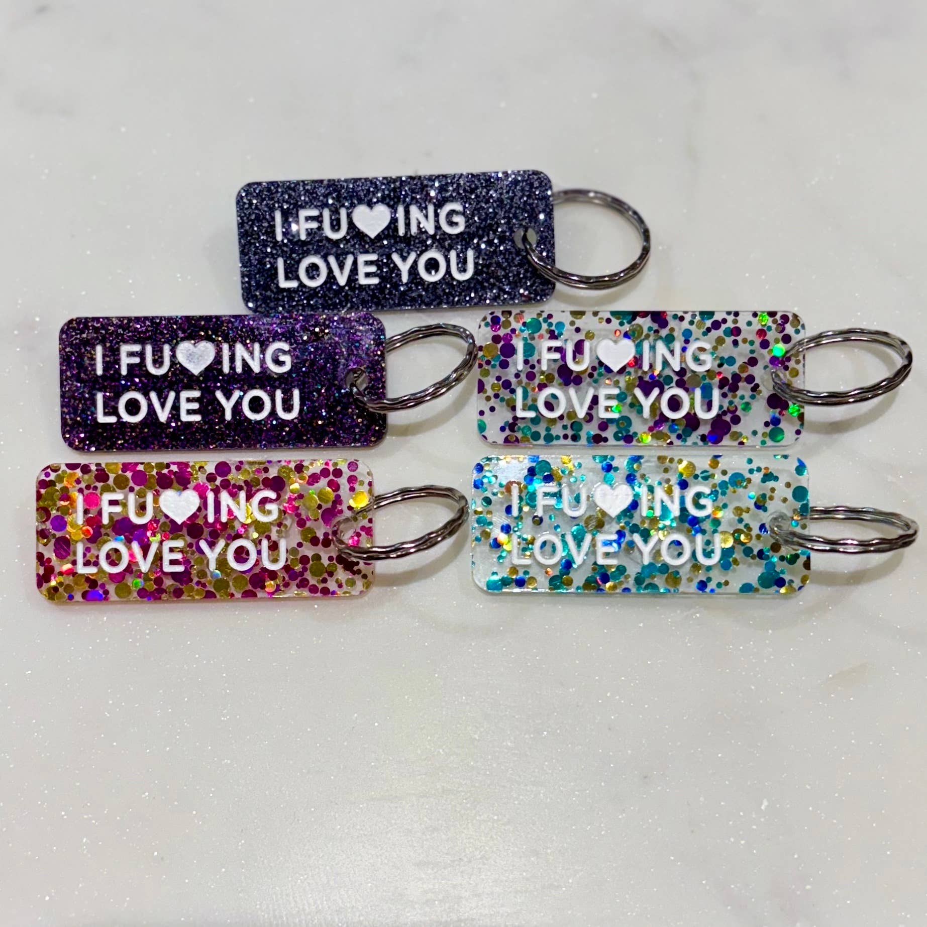 Porte-clés à paillettes I I FUCKING LOVE YOU Fuchsia / Or - Image 2
