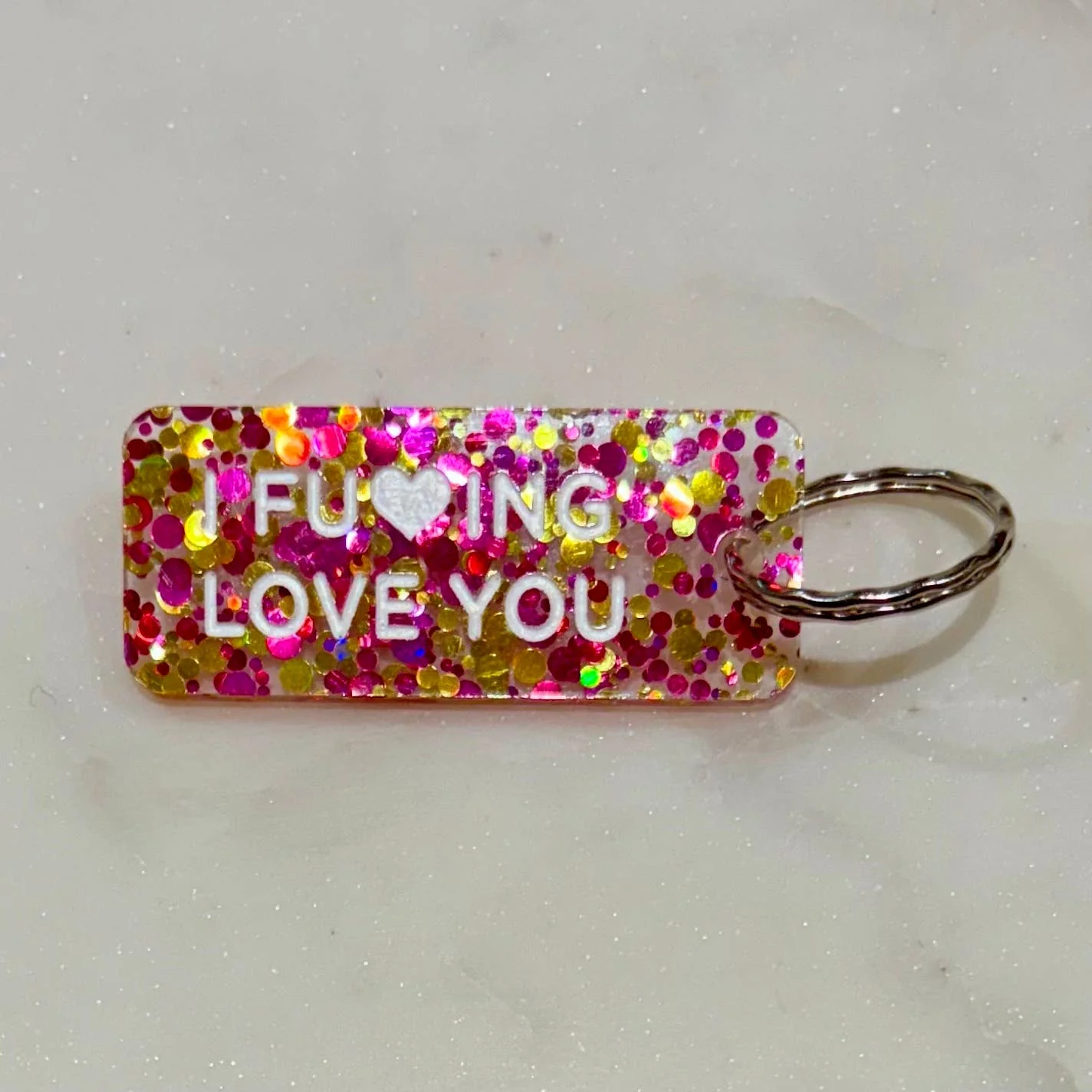 Porte-clés à paillettes I I FUCKING LOVE YOU Noir - Image 3