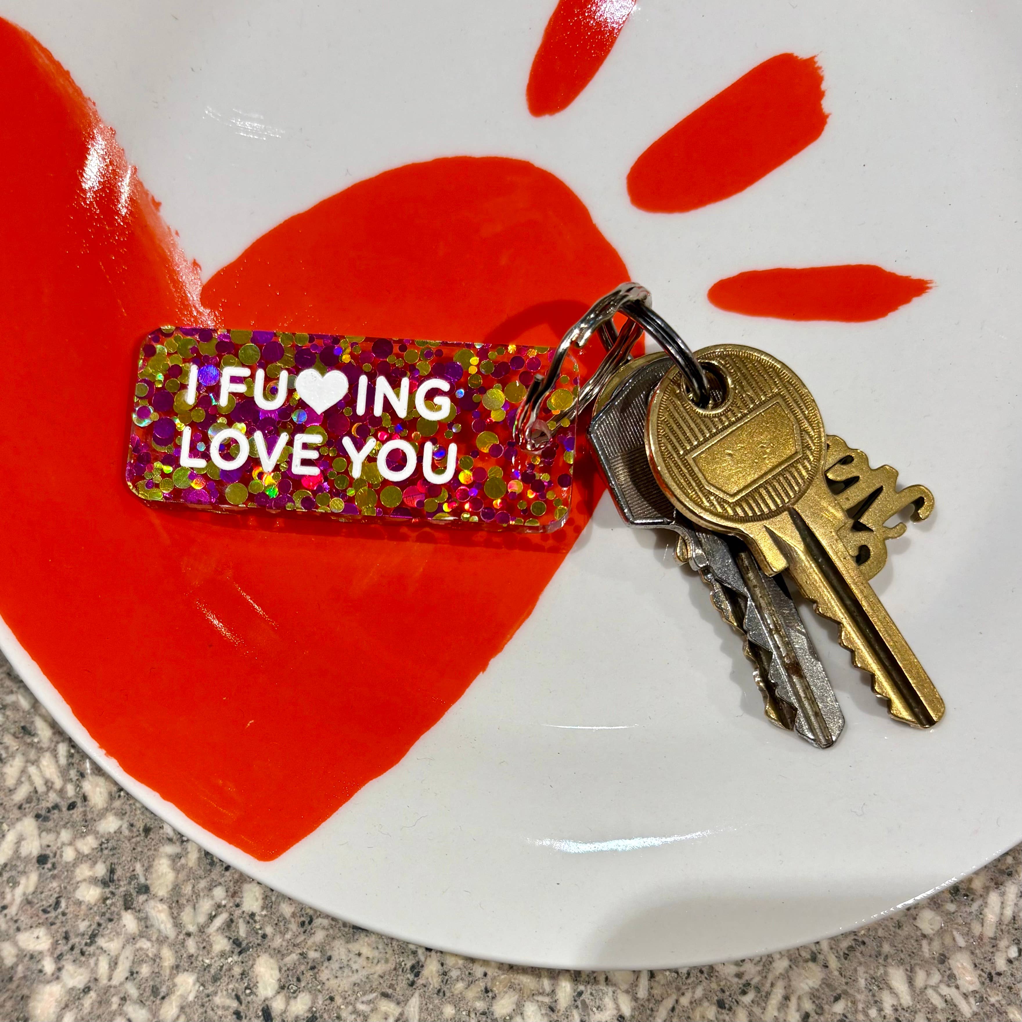 Porte-clés à paillettes I I FUCKING LOVE YOU Or