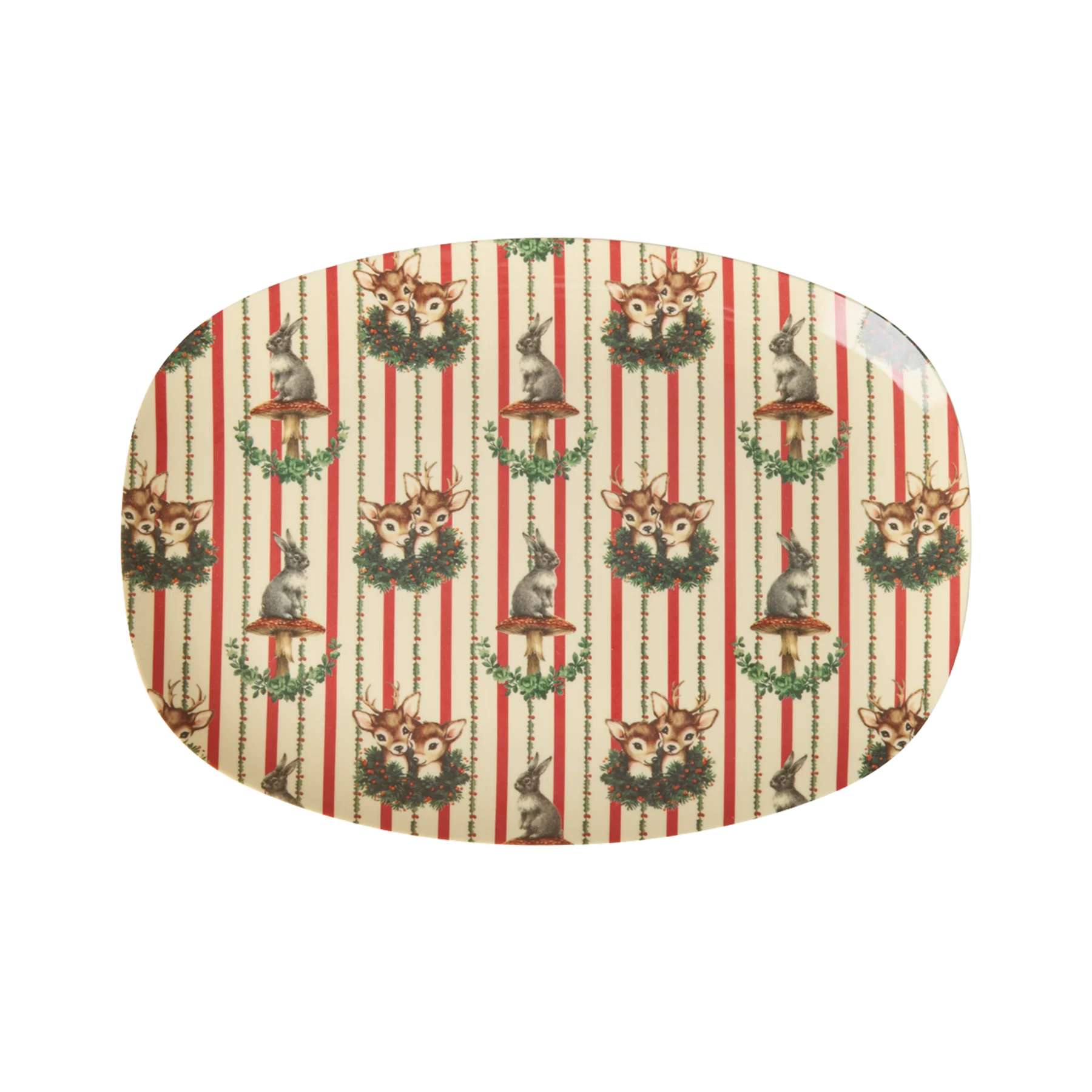 Rectangular Melamine Side Plate with Sweet Forest Print - Creme - Small