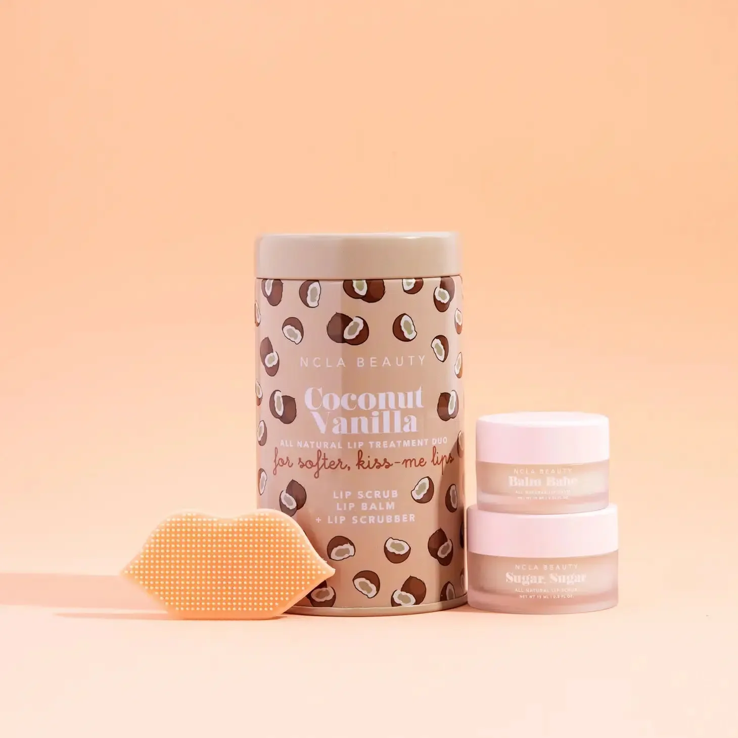 Set de soin des lèvres à la noix de coco et à la vanille + brosse à lèvres