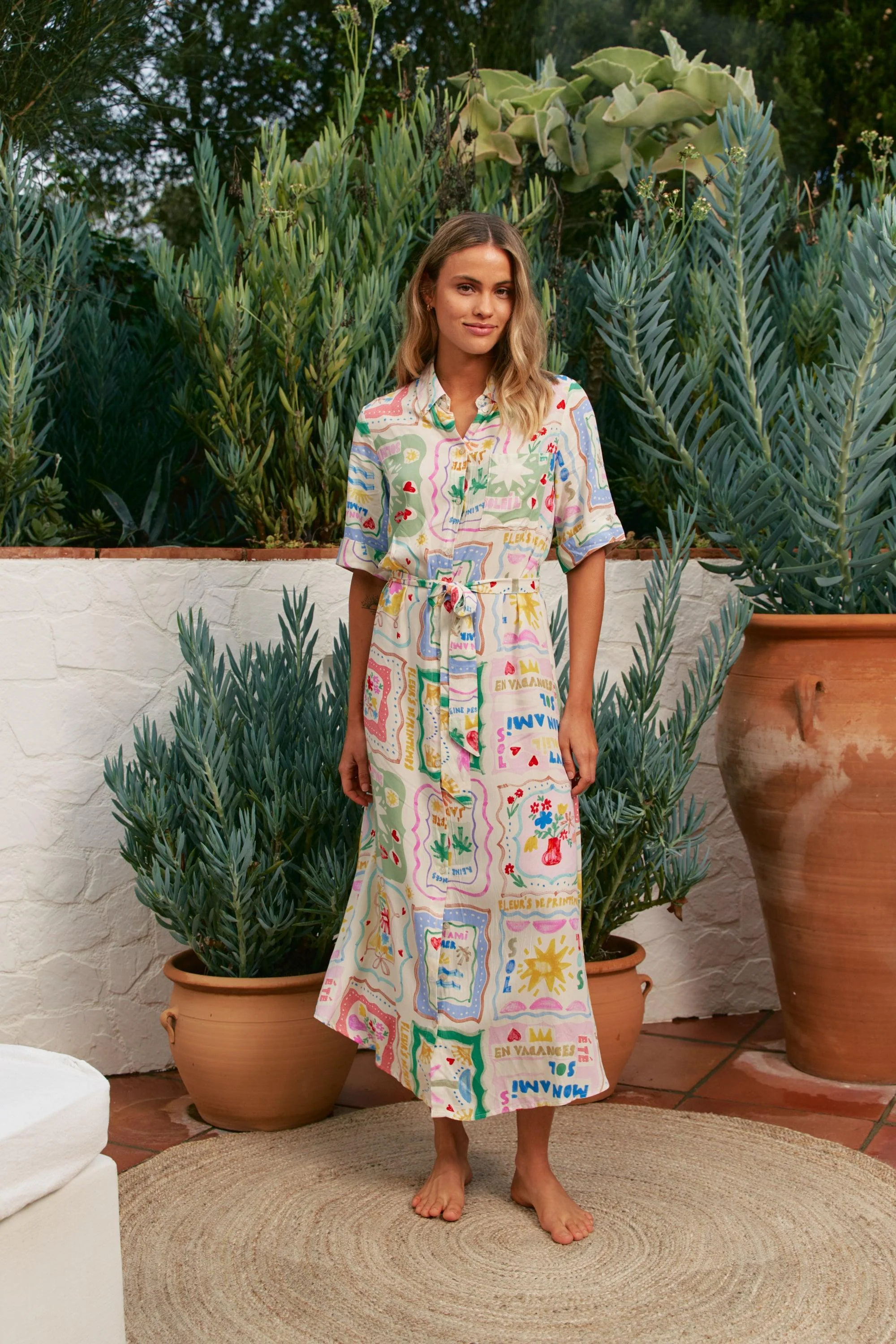 SOL MON AMI PRINT MAXI SHIRT DRESS