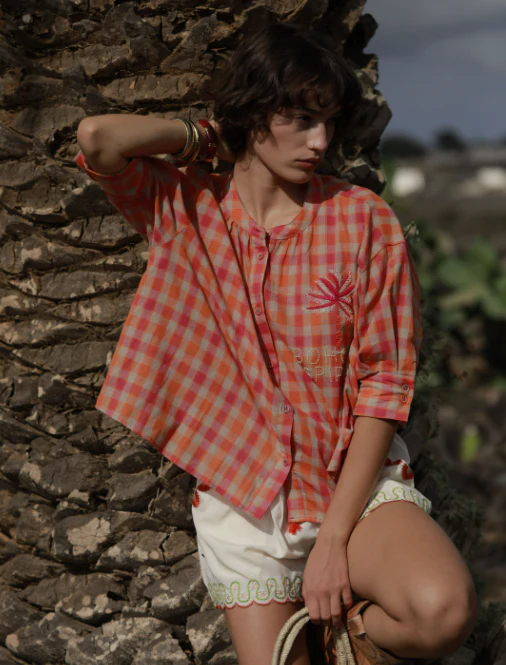 TOP SIMONE CARREAUX ORANGE
