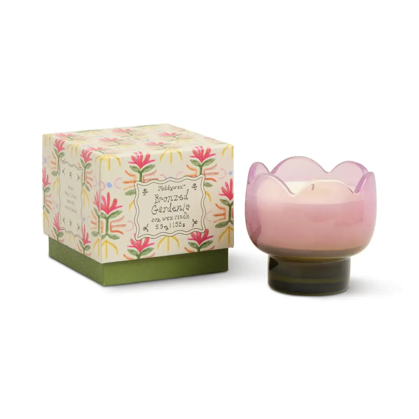 Tulip 5.5oz/155g Purple and Green Glass Candle - Bronzed Gardenia